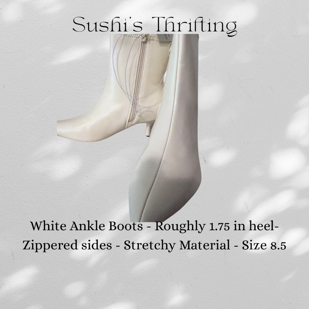 White Ankle Boots with Pointed Toe and Zipper Size 8.5 - Picture 3 of 5